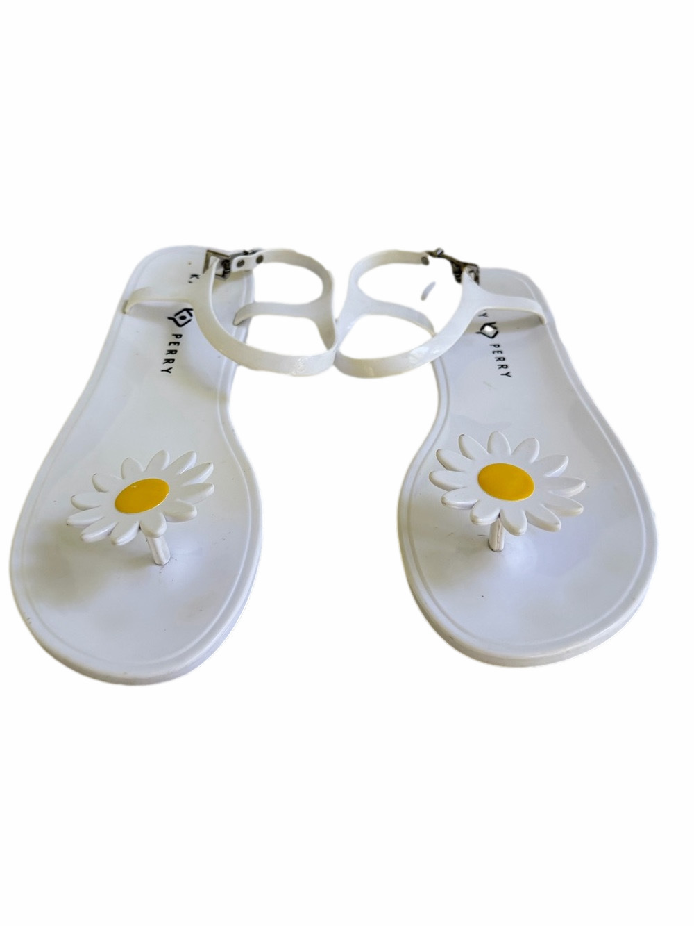 Katy Perry Daisy White Jelly Sandals Thongs Size 10 Fun Beach Shoes